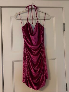 Wayf Fuchsia Velvet Cowl Mini Dress